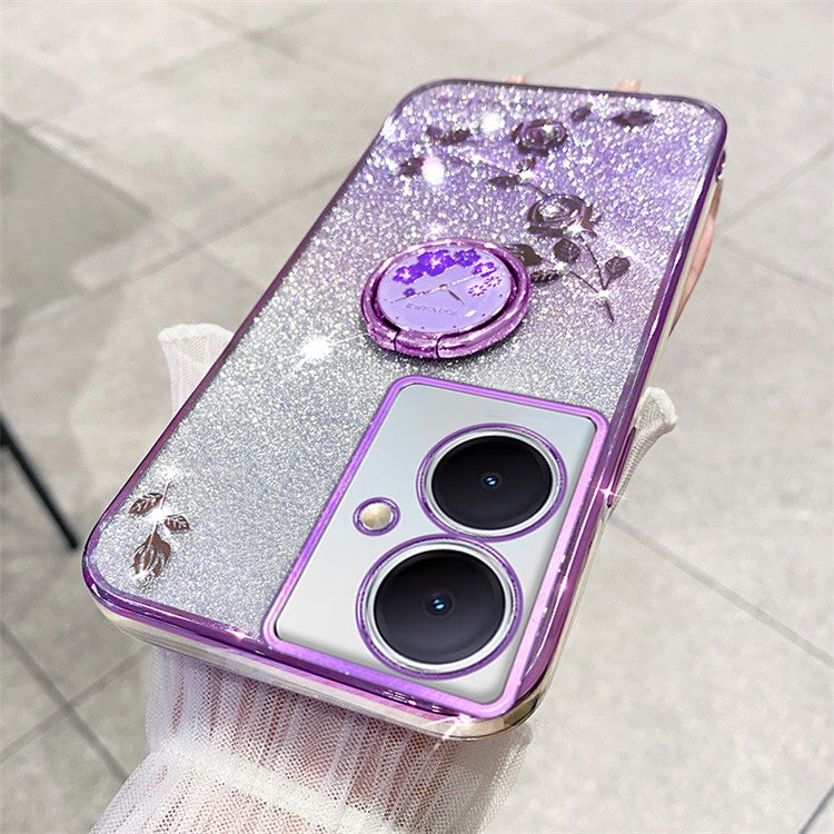 KADEM For vivo Y78 5G / Y78+ 5G / V29 Lite 5G Case Kickstand Rhinestone Flower TPU Anti-Scratch Phone Cover - Purple