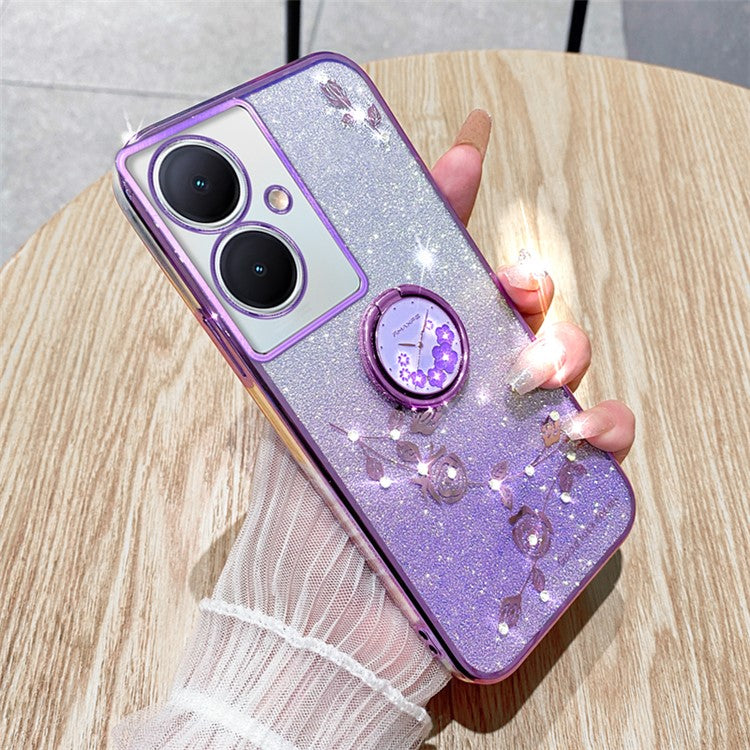 KADEM For vivo Y78 5G / Y78+ 5G / V29 Lite 5G Case Kickstand Rhinestone Flower TPU Anti-Scratch Phone Cover - Purple