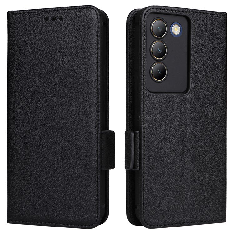 For vivo Y200e 5G / V40 SE 5G / Y100 5G (Indonesia) / V30 Lite 4G / T3 5G / Y100 4G / V30 SE 5G Case Leather Folio Stand Phone Cover - Black