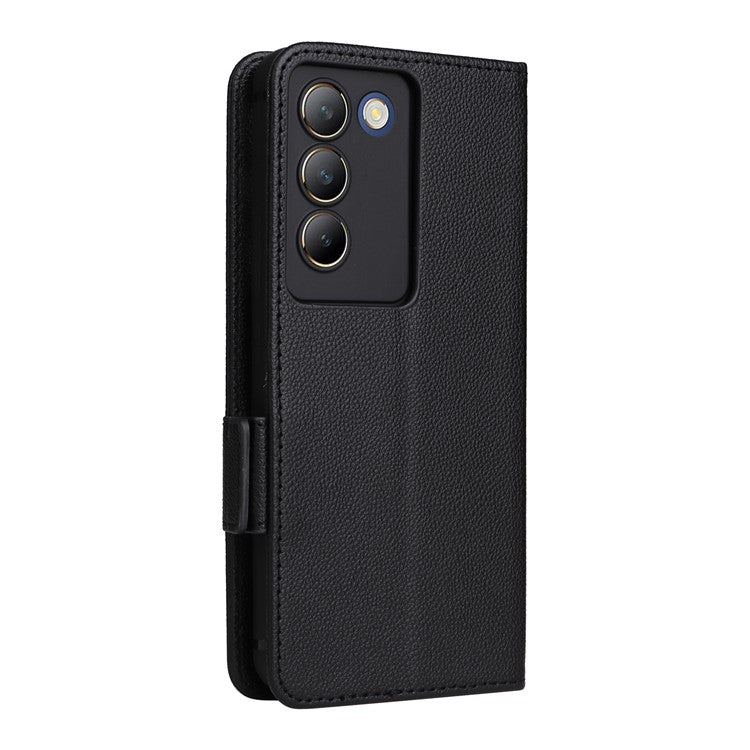 For vivo Y200e 5G / V40 SE 5G / Y100 5G (Indonesia) / V30 Lite 4G / T3 5G / Y100 4G / V30 SE 5G Case Leather Folio Stand Phone Cover - Black