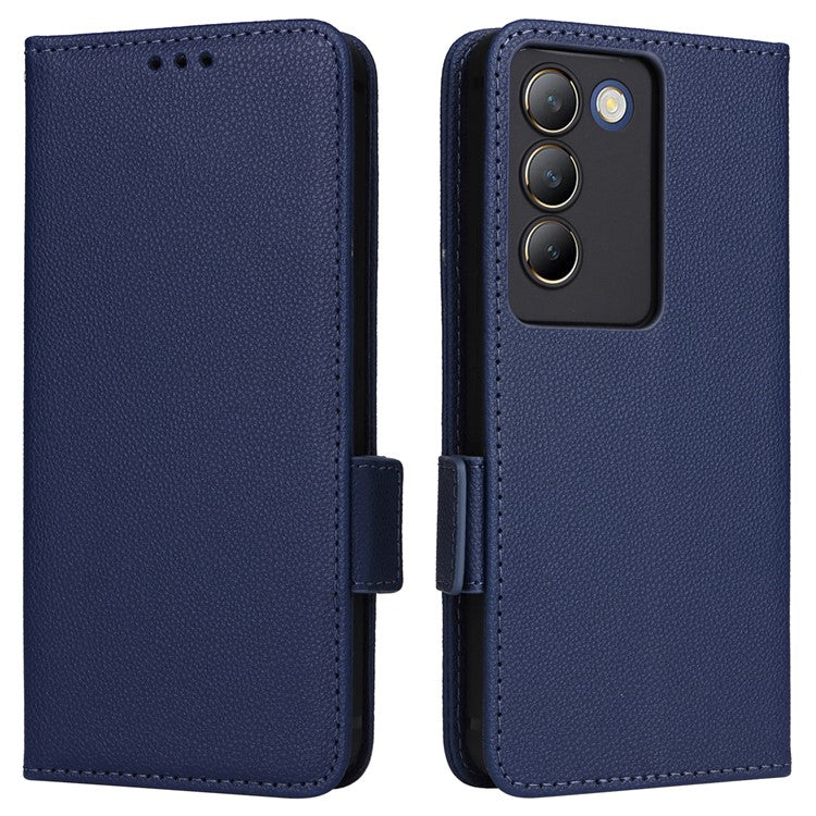 For vivo Y200e 5G / V40 SE 5G / Y100 5G (Indonesia) / V30 Lite 4G / T3 5G / Y100 4G / V30 SE 5G Case Leather Folio Stand Phone Cover - Dark Blue