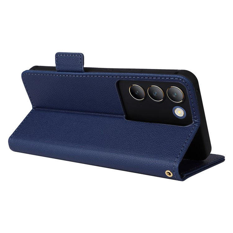 For vivo Y200e 5G / V40 SE 5G / Y100 5G (Indonesia) / V30 Lite 4G / T3 5G / Y100 4G / V30 SE 5G Case Leather Folio Stand Phone Cover - Dark Blue