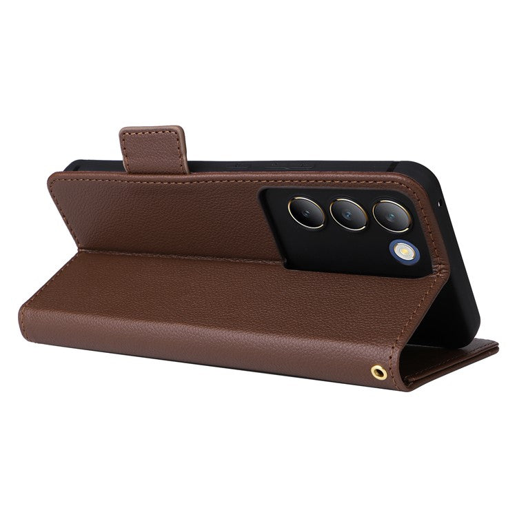 For vivo Y200e 5G / V40 SE 5G / Y100 5G (Indonesia) / V30 Lite 4G / T3 5G / Y100 4G / V30 SE 5G Case Leather Folio Stand Phone Cover - Brown