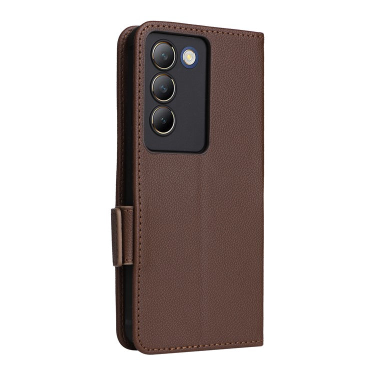 For vivo Y200e 5G / V40 SE 5G / Y100 5G (Indonesia) / V30 Lite 4G / T3 5G / Y100 4G / V30 SE 5G Case Leather Folio Stand Phone Cover - Brown