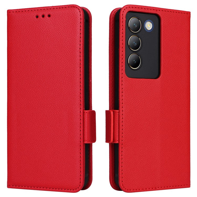 For vivo Y200e 5G / V40 SE 5G / Y100 5G (Indonesia) / V30 Lite 4G / T3 5G / Y100 4G / V30 SE 5G Case Leather Folio Stand Phone Cover - Red