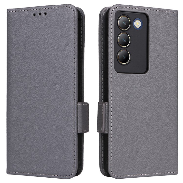 For vivo Y200e 5G / V40 SE 5G / Y100 5G (Indonesia) / V30 Lite 4G / T3 5G / Y100 4G / V30 SE 5G Case Leather Folio Stand Phone Cover - Grey