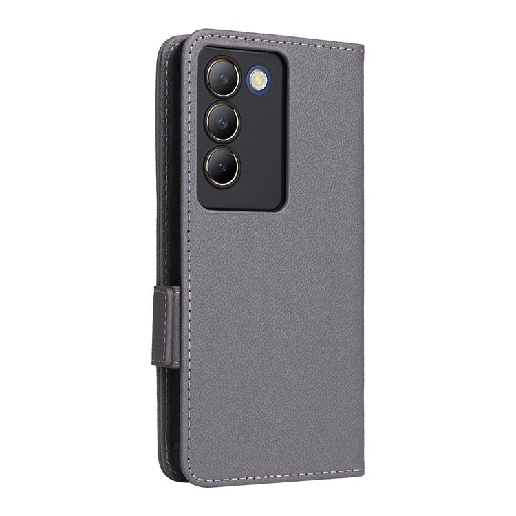 For vivo Y200e 5G / V40 SE 5G / Y100 5G (Indonesia) / V30 Lite 4G / T3 5G / Y100 4G / V30 SE 5G Case Leather Folio Stand Phone Cover - Grey