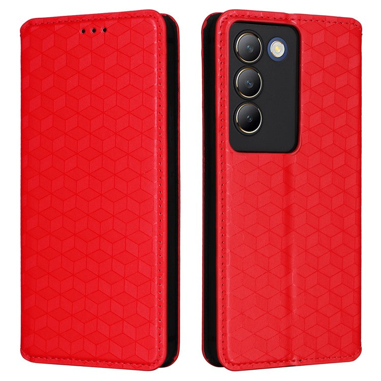 For vivo Y200e 5G / V40 SE 5G / Y100 5G (Indonesia) / V30 Lite 4G / T3 5G / Y100 4G / V30 SE 5G Case Rhombus Pattern Smart Phone Cover - Red