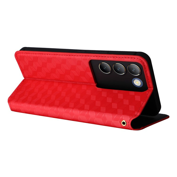 For vivo Y200e 5G / V40 SE 5G / Y100 5G (Indonesia) / V30 Lite 4G / T3 5G / Y100 4G / V30 SE 5G Case Rhombus Pattern Smart Phone Cover - Red