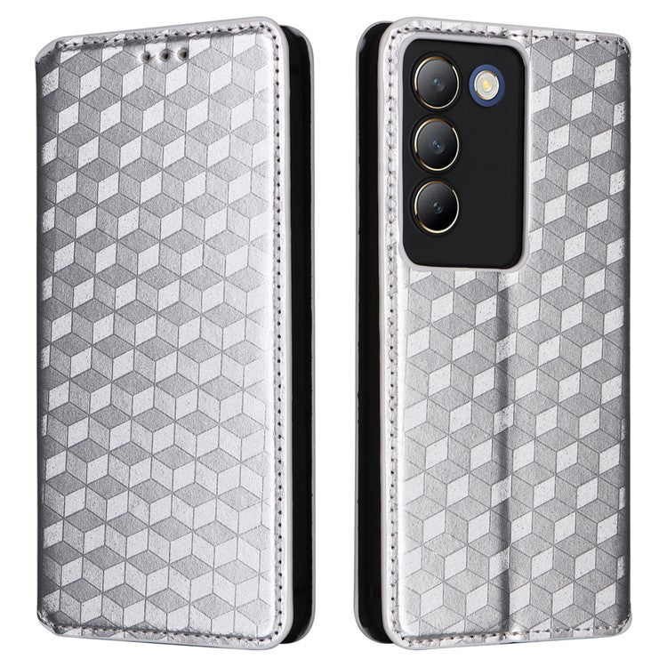 For vivo Y200e 5G / V40 SE 5G / Y100 5G (Indonesia) / V30 Lite 4G / T3 5G / Y100 4G / V30 SE 5G Case Rhombus Pattern Smart Phone Cover - Silver