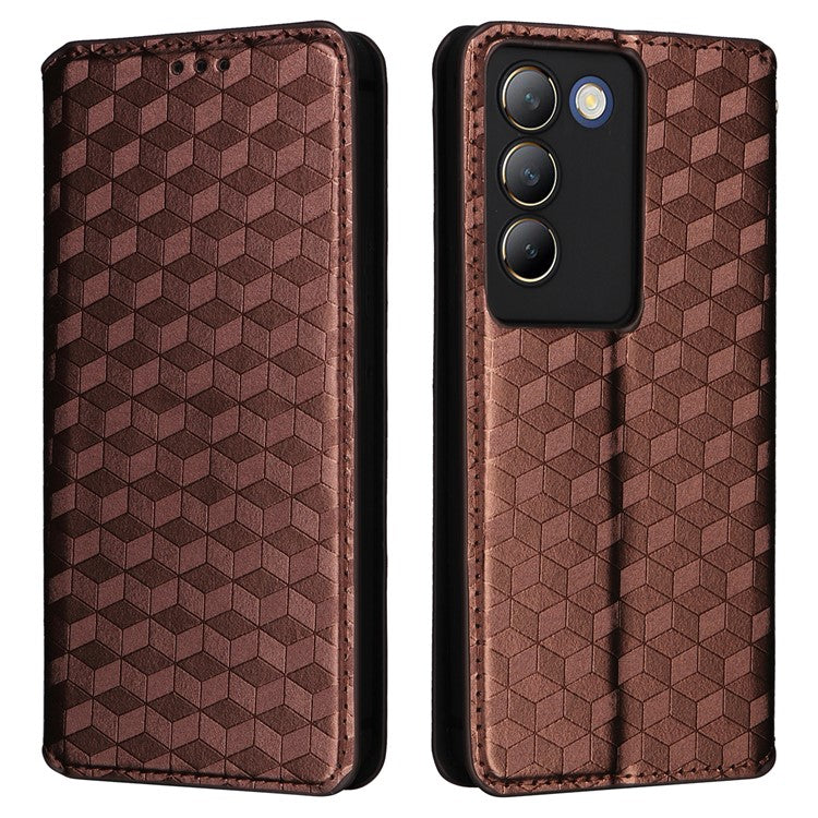 For vivo Y200e 5G / V40 SE 5G / Y100 5G (Indonesia) / V30 Lite 4G / T3 5G / Y100 4G / V30 SE 5G Case Rhombus Pattern Smart Phone Cover - Brown