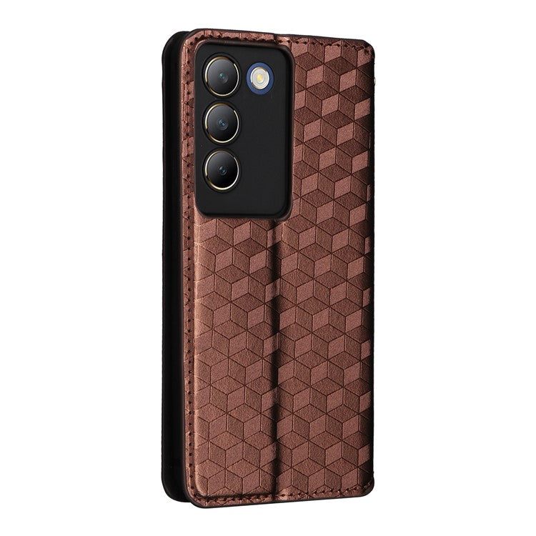 For vivo Y200e 5G / V40 SE 5G / Y100 5G (Indonesia) / V30 Lite 4G / T3 5G / Y100 4G / V30 SE 5G Case Rhombus Pattern Smart Phone Cover - Brown