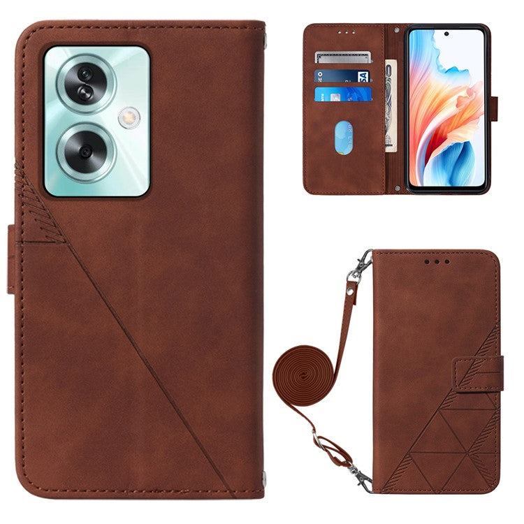 YB Imprinting Series-2 for Oppo A79 5G / A2 5G Case with Crossbody Shoulder Strap Stand Leather Phone Cover - Brown