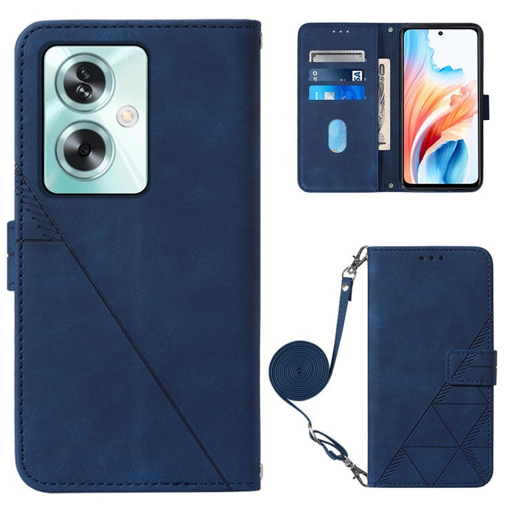 YB Imprinting Series-2 for Oppo A79 5G / A2 5G Case with Crossbody Shoulder Strap Stand Leather Phone Cover - Sapphire