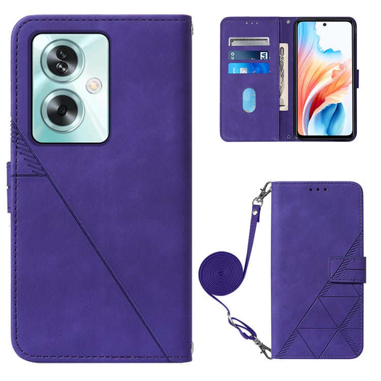 YB Imprinting Series-2 for Oppo A79 5G / A2 5G Case with Crossbody Shoulder Strap Stand Leather Phone Cover - Purple