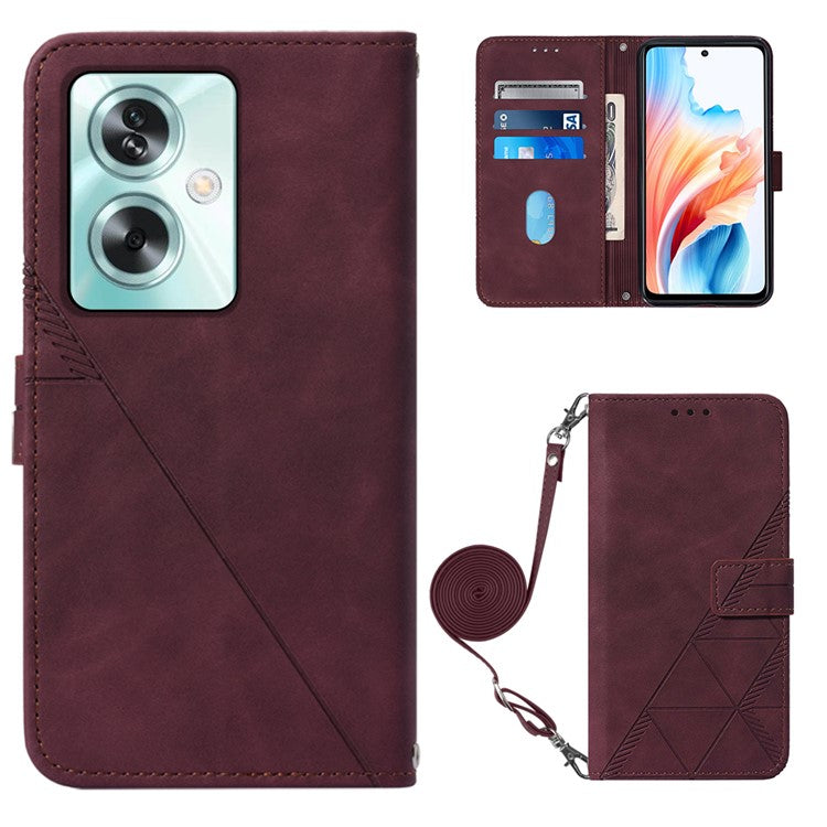 YB Imprinting Series-2 for Oppo A79 5G / A2 5G Case with Crossbody Shoulder Strap Stand Leather Phone Cover - Wine Red