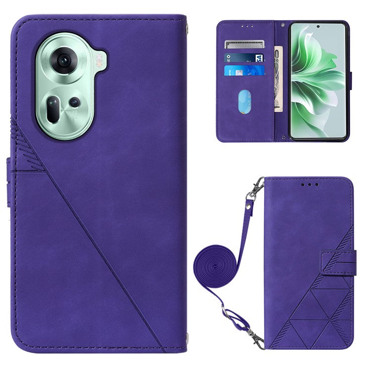 YB Imprinting Series-2 for Oppo Reno11 5G (Global) Flip Case Imprinted Leather Phone Cover with Shoulder Strap - Purple