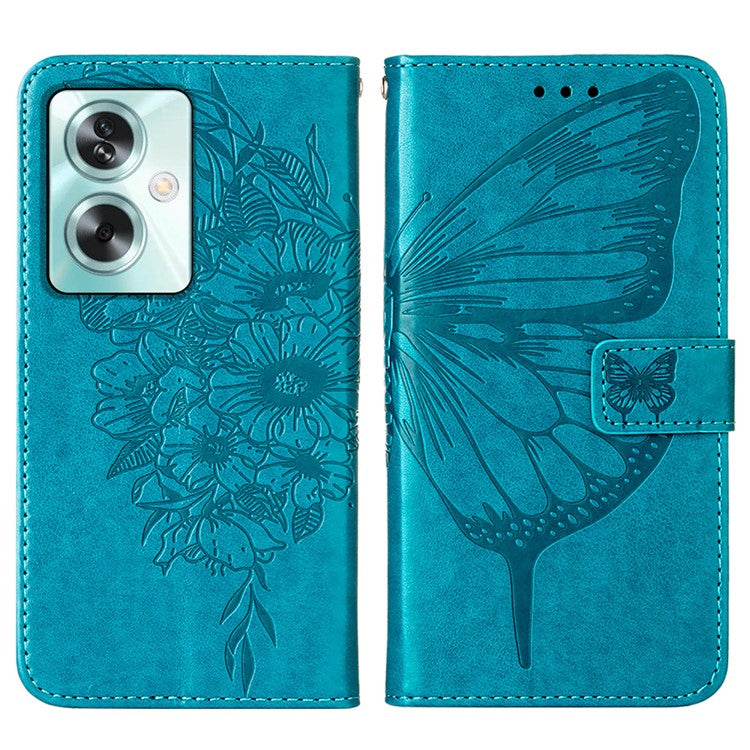 YB Imprinting Series-4 For Oppo A79 5G / A2 5G Phone Case Leather Stand Wallet Imprinted Cover with Strap - Blue