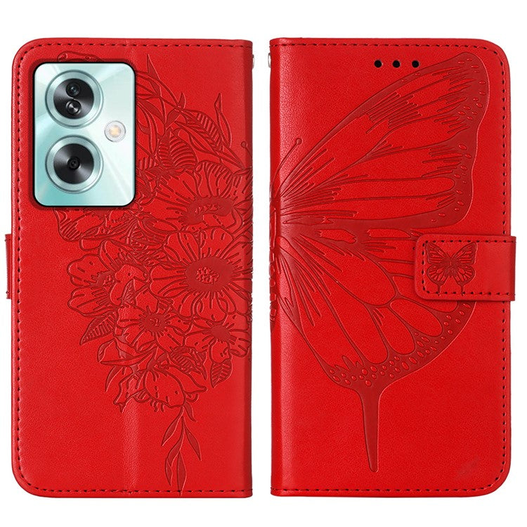 YB Imprinting Series-4 For Oppo A79 5G / A2 5G Phone Case Leather Stand Wallet Imprinted Cover with Strap - Red