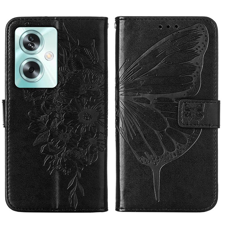 YB Imprinting Series-4 For Oppo A79 5G / A2 5G Phone Case Leather Stand Wallet Imprinted Cover with Strap - Black