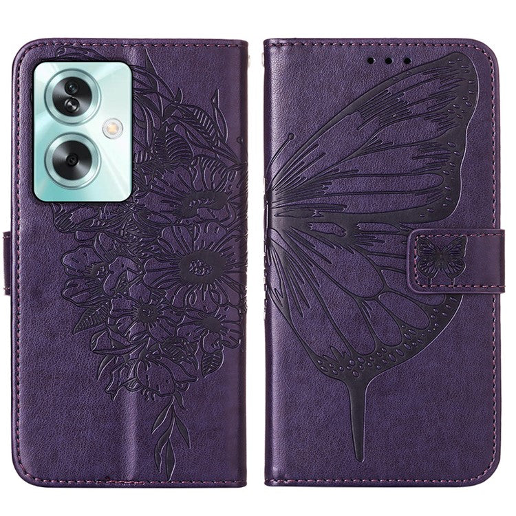 YB Imprinting Series-4 For Oppo A79 5G / A2 5G Phone Case Leather Stand Wallet Imprinted Cover with Strap - Dark Purple