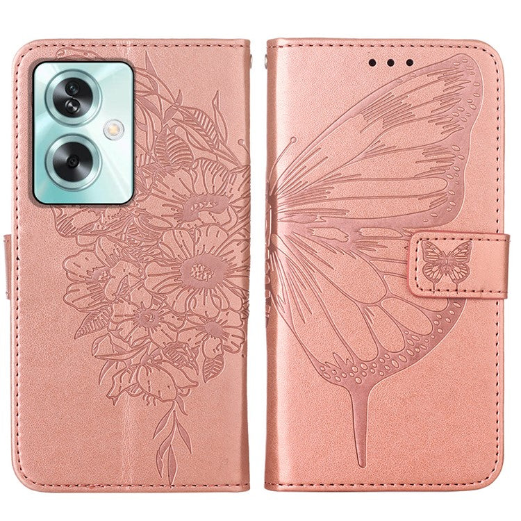 YB Imprinting Series-4 For Oppo A79 5G / A2 5G Phone Case Leather Stand Wallet Imprinted Cover with Strap - Rose Gold