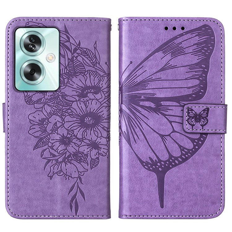 YB Imprinting Series-4 For Oppo A79 5G / A2 5G Phone Case Leather Stand Wallet Imprinted Cover with Strap - Light Purple