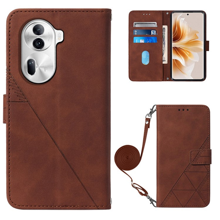 YB Imprinting Series-2 for Oppo Reno11 Pro 5G (Global) Case with Crossbody Strap Wallet PU Leather Phone Cover - Brown