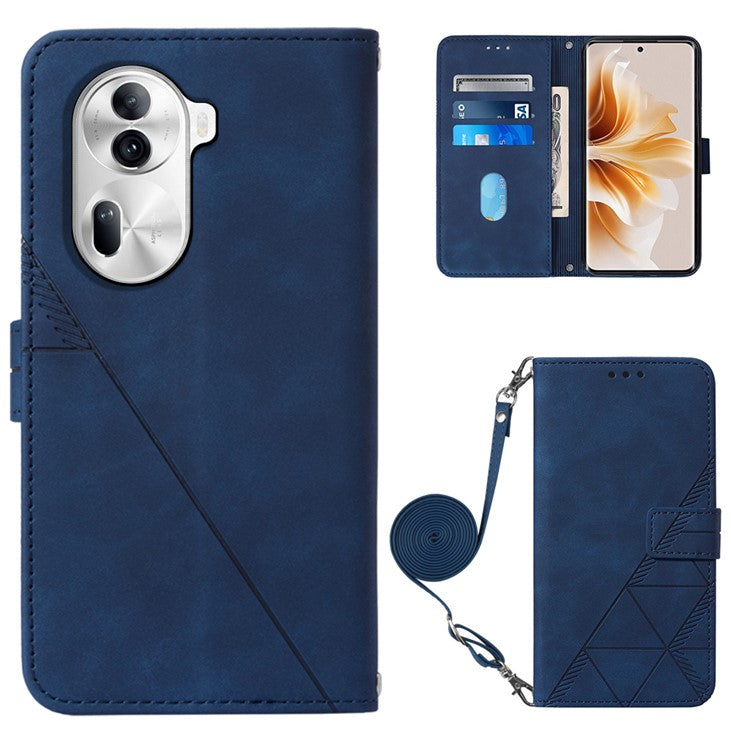 YB Imprinting Series-2 for Oppo Reno11 Pro 5G (Global) Case with Crossbody Strap Wallet PU Leather Phone Cover - Sapphire