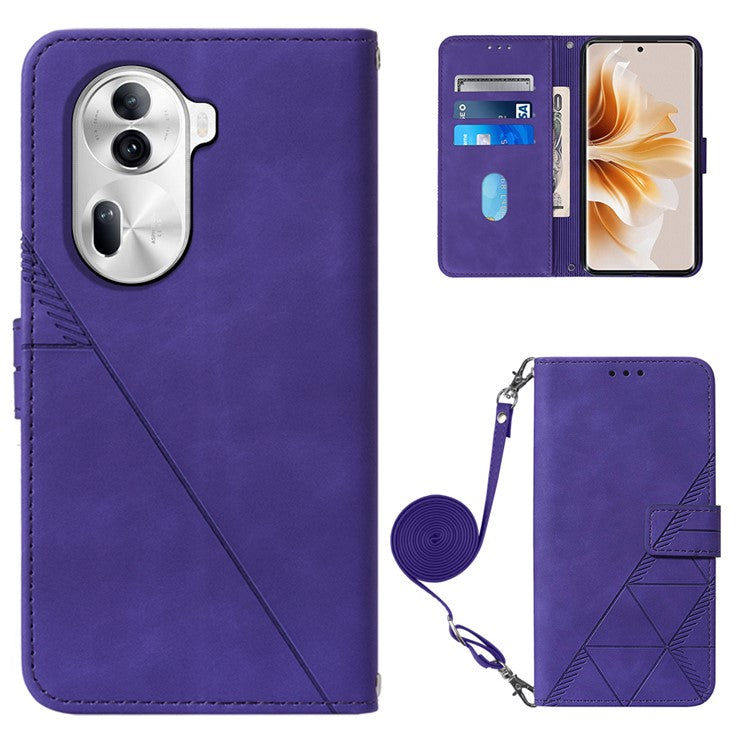 YB Imprinting Series-2 for Oppo Reno11 Pro 5G (Global) Case with Crossbody Strap Wallet PU Leather Phone Cover - Purple