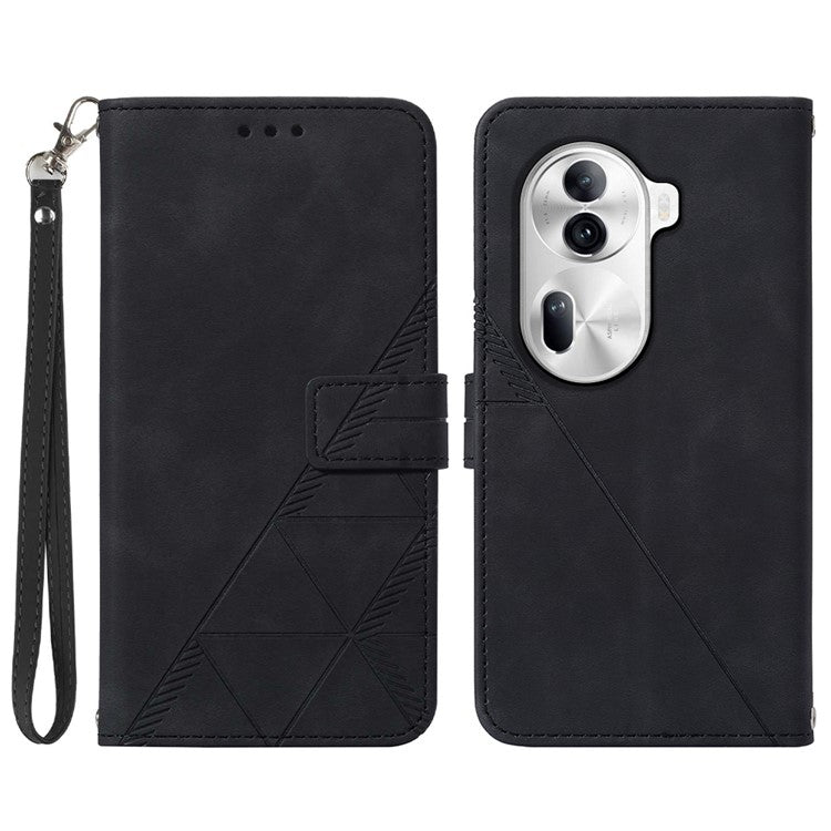 YB Imprinting Series-1 For Oppo Reno11 Pro 5G (Global) Case Leather Stand Flip Phone Cover with Hand Strap - Black