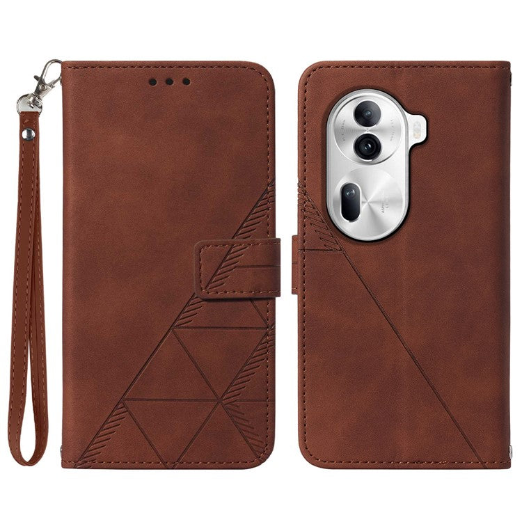 YB Imprinting Series-1 For Oppo Reno11 Pro 5G (Global) Case Leather Stand Flip Phone Cover with Hand Strap - Brown