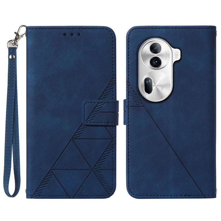 YB Imprinting Series-1 For Oppo Reno11 Pro 5G (Global) Case Leather Stand Flip Phone Cover with Hand Strap - Sapphire