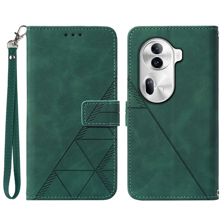 YB Imprinting Series-1 For Oppo Reno11 Pro 5G (Global) Case Leather Stand Flip Phone Cover with Hand Strap - Blackish Green