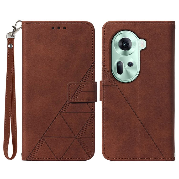 YB Imprinting Series-1 For Oppo Reno11 5G (Global) Case Wallet PU Leather Line Pattern Phone Cover Handbag - Brown