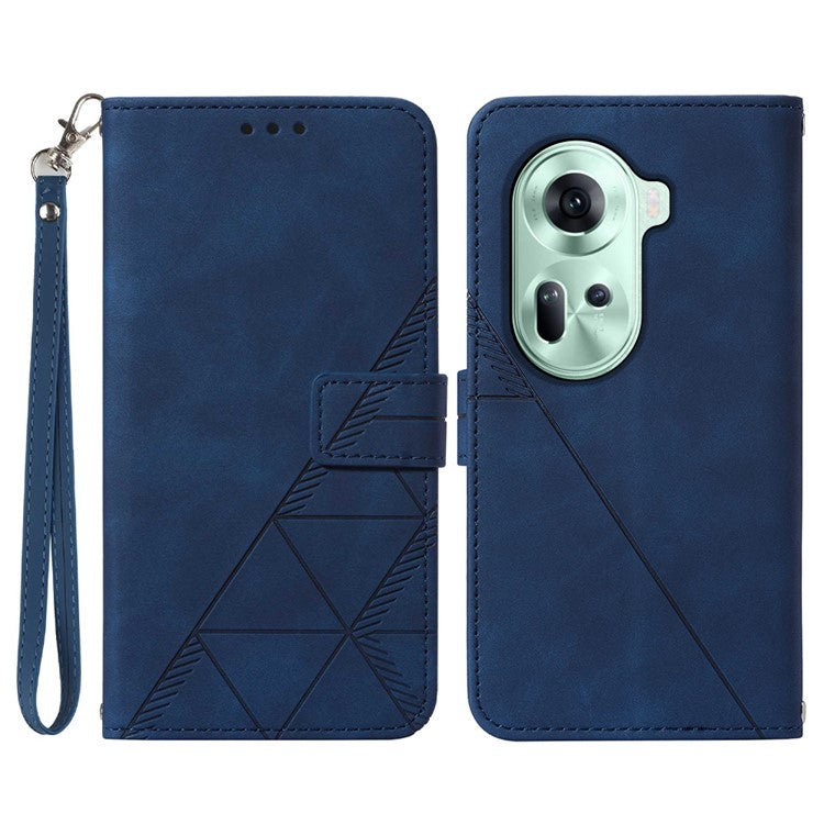 YB Imprinting Series-1 For Oppo Reno11 5G (Global) Case Wallet PU Leather Line Pattern Phone Cover Handbag - Sapphire