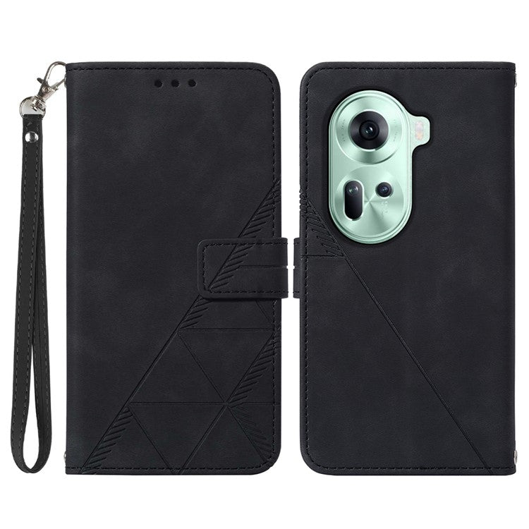 YB Imprinting Series-1 For Oppo Reno11 5G (Global) Case Wallet PU Leather Line Pattern Phone Cover Handbag - Black