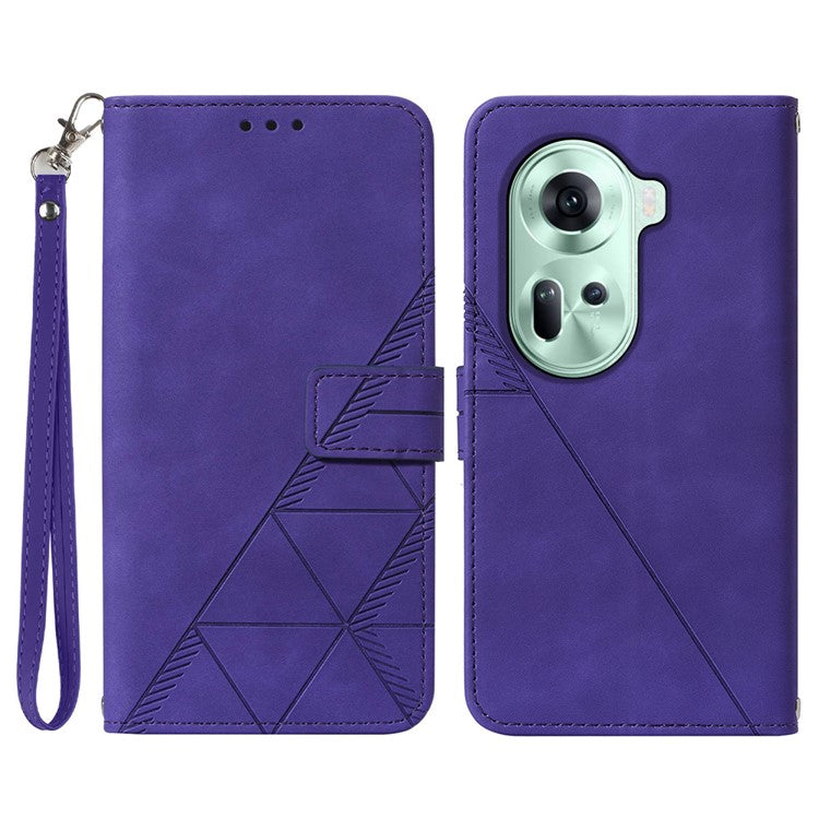 YB Imprinting Series-1 For Oppo Reno11 5G (Global) Case Wallet PU Leather Line Pattern Phone Cover Handbag - Purple