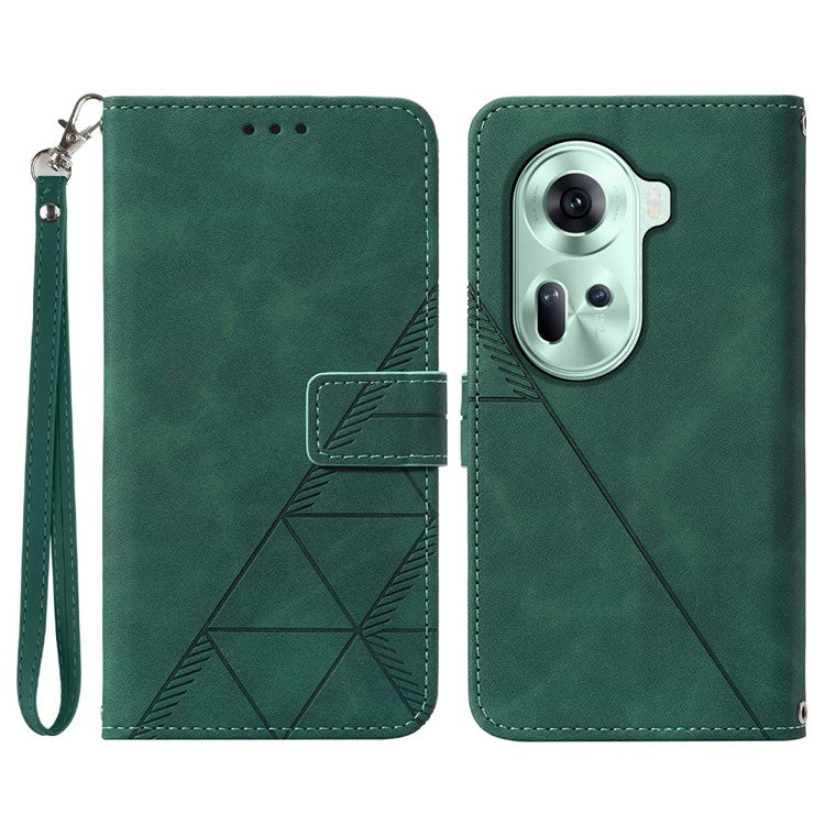 YB Imprinting Series-1 For Oppo Reno11 5G (Global) Case Wallet PU Leather Line Pattern Phone Cover Handbag - Blackish Green