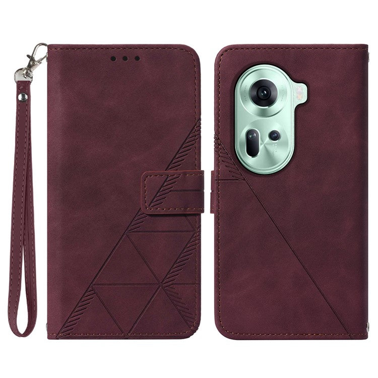 YB Imprinting Series-1 For Oppo Reno11 5G (Global) Case Wallet PU Leather Line Pattern Phone Cover Handbag - Wine Red