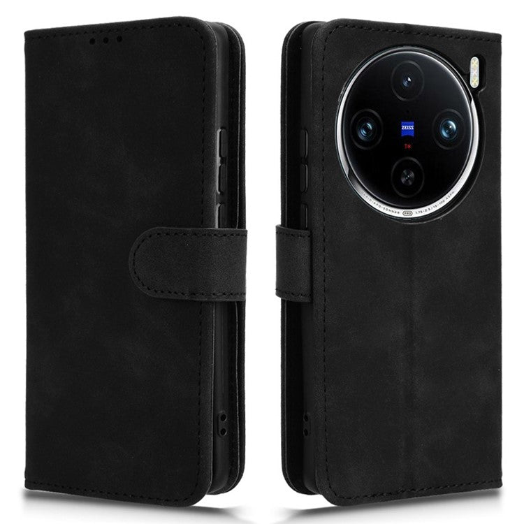 For vivo X100 5G Leather Case Skin-touch Flip Stand Wallet Protective Cover - Black