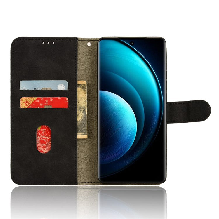 For vivo X100 5G Leather Case Skin-touch Flip Stand Wallet Protective Cover - Black