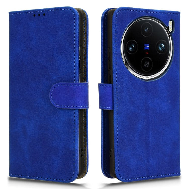 For vivo X100 5G Leather Case Skin-touch Flip Stand Wallet Protective Cover - Blue