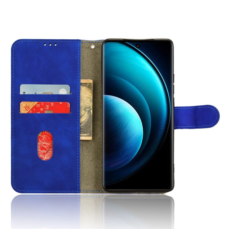 For vivo X100 5G Leather Case Skin-touch Flip Stand Wallet Protective Cover - Blue