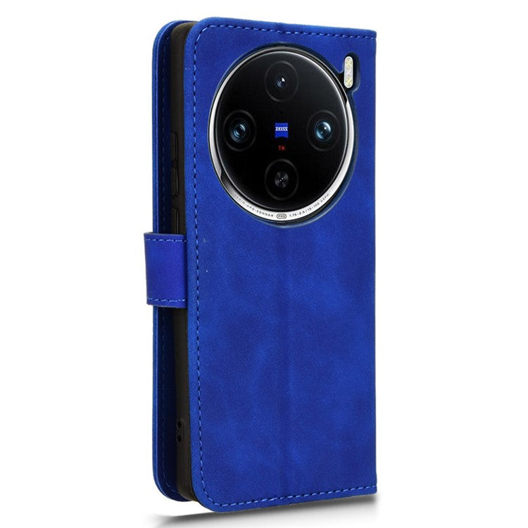 For vivo X100 5G Leather Case Skin-touch Flip Stand Wallet Protective Cover - Blue