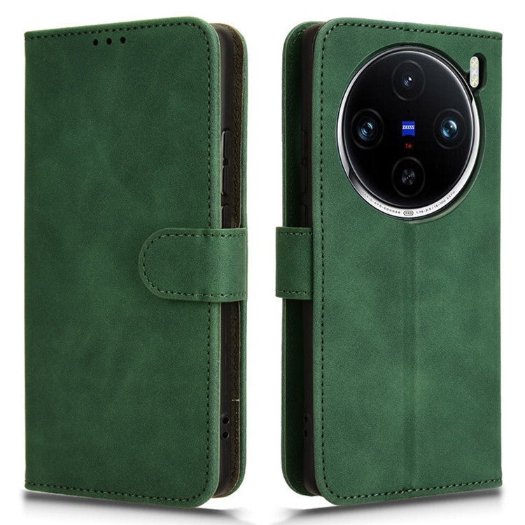 For vivo X100 5G Leather Case Skin-touch Flip Stand Wallet Protective Cover - Green