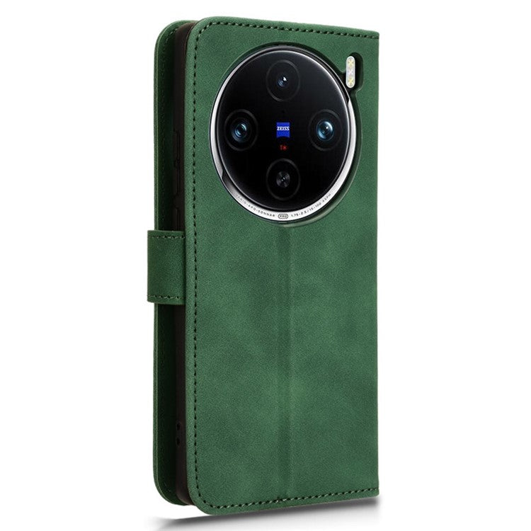 For vivo X100 5G Leather Case Skin-touch Flip Stand Wallet Protective Cover - Green