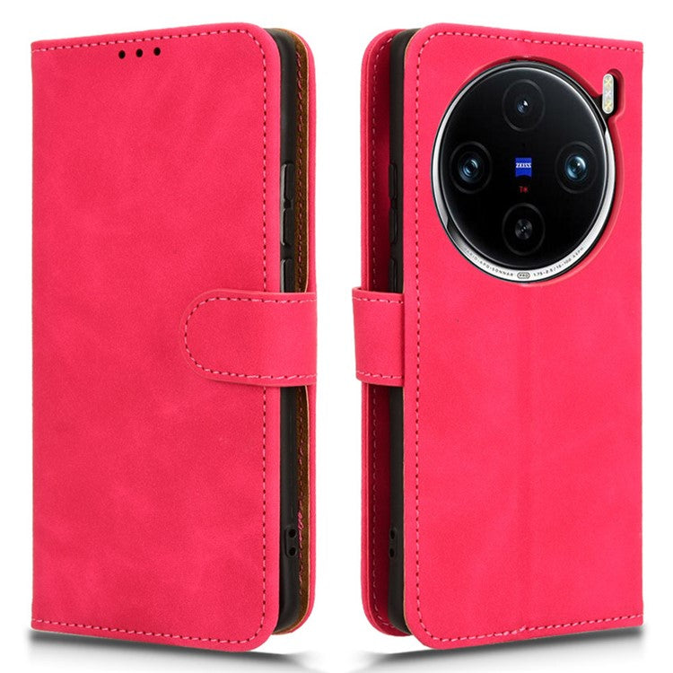 For vivo X100 5G Leather Case Skin-touch Flip Stand Wallet Protective Cover - Rose