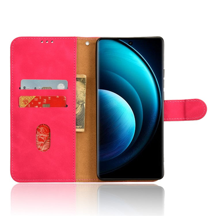 For vivo X100 5G Leather Case Skin-touch Flip Stand Wallet Protective Cover - Rose