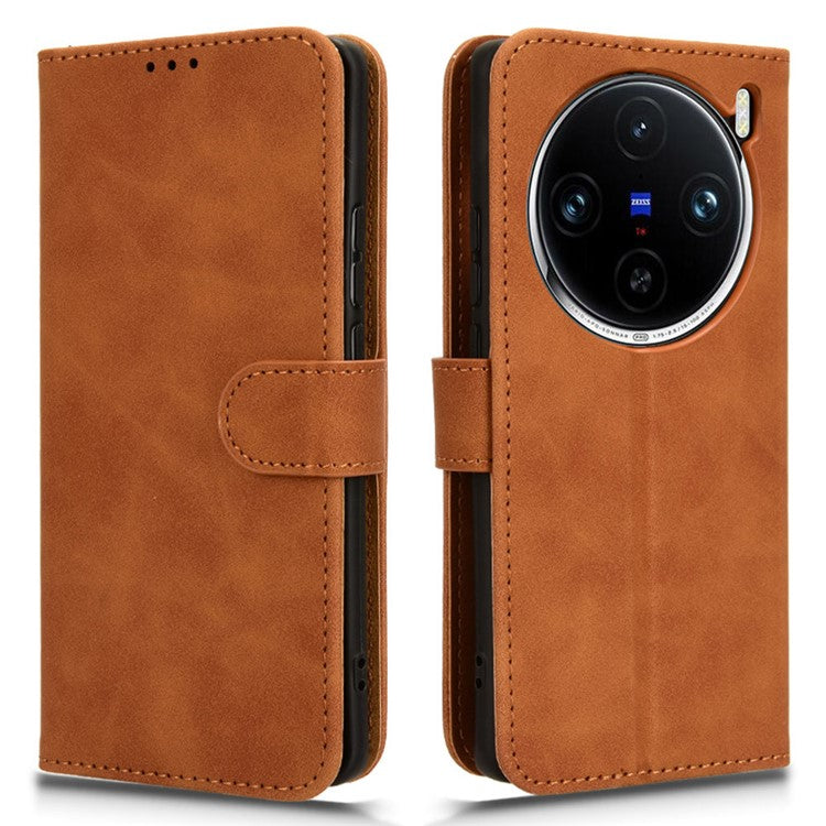 For vivo X100 5G Leather Case Skin-touch Flip Stand Wallet Protective Cover - Brown